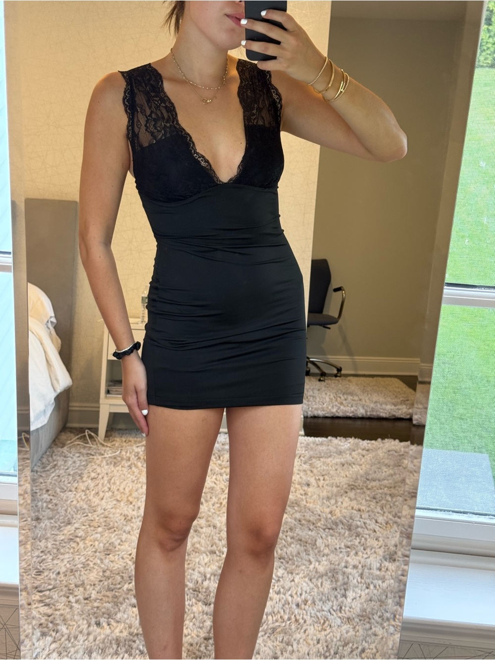 Princess Polly Black Lace V-Neck Bodycon Mini Dress